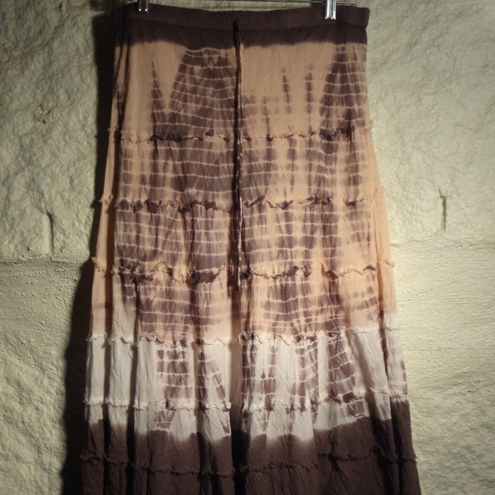 Tye Dye Peasant Skirt (Brown, Peach, White) Size L